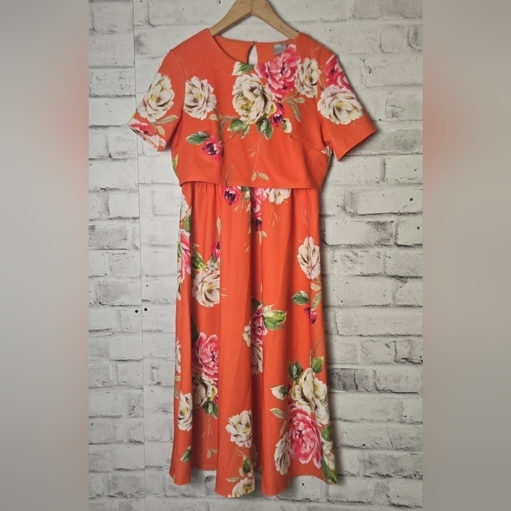 ASOS Maternity Orange Floral Midi Dress Size 4